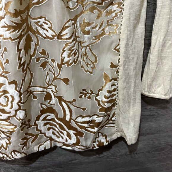 Meadow Rue Anthropologie Womens XS Blouse Beige Floral Long Sleeve - Picture 6 of 15
